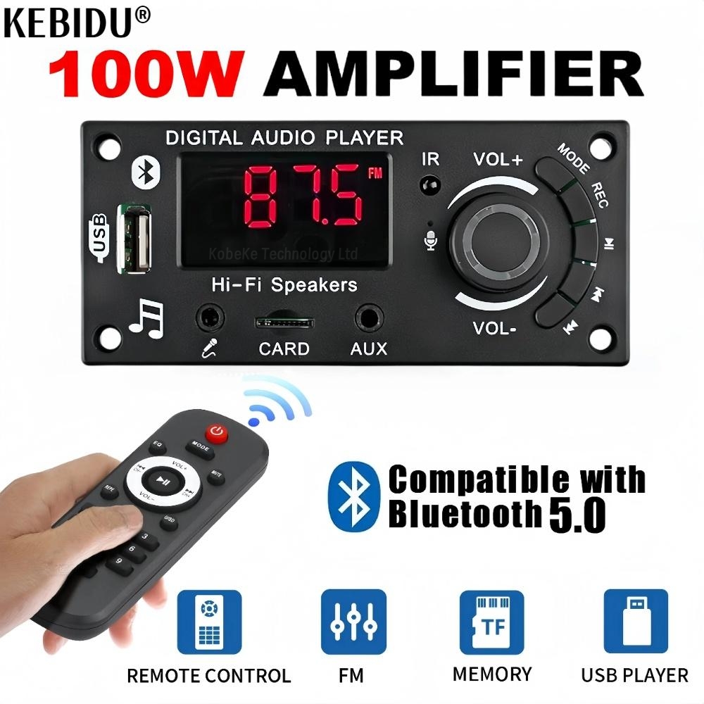 Wzmacniacz 100W Bluetooth 5.0 DIY Dekoder MP3 WAV Płytka DC 12V 50W Bezprzewodowy samochodowy odtwarzacz USB MP3 Gniazdo karty TF USB FM z mikrofonem 3,5 mm