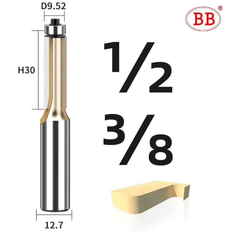 BB Router Bit Bearing Spiral &amp; Straight Flush Trimming Tool Woodworking 1/2 1/4 Diameter Carbide CNC Side Milling Cutter DIY: 1-2x3-8