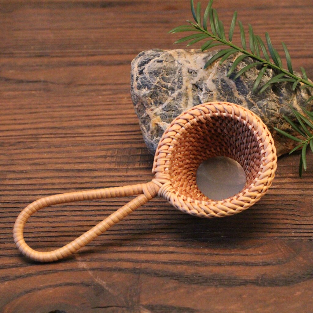Loose Tea Leaf Strainer Filter Long Handle Rattan Tea Infuser Basket Mesh