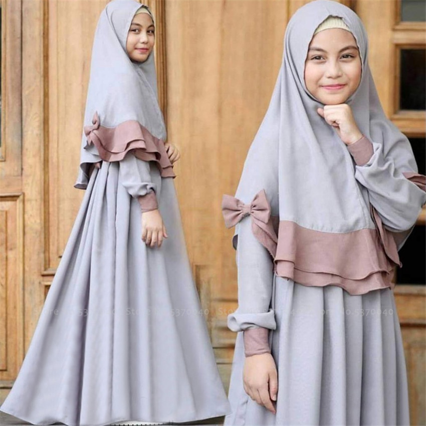 Abaya børn muslimsk kjole pige børn dubai kaftan islamisk tøj ramadan kimono jubba mellemøsten tørklæde streetwear