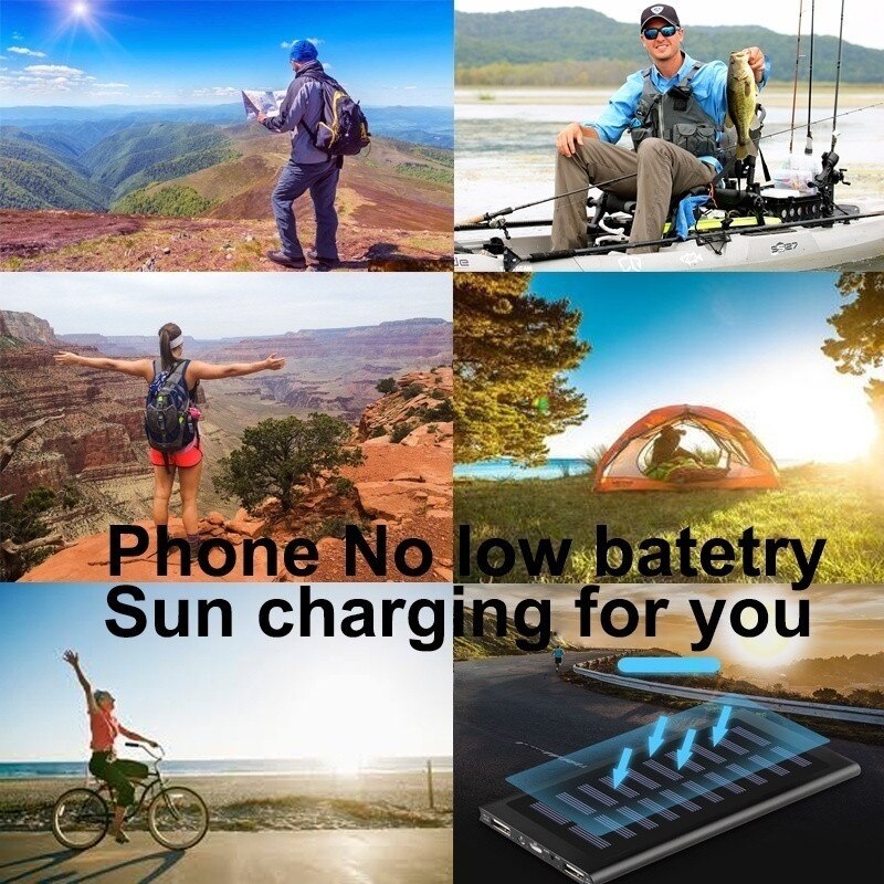 Solar 30000mAh Power Bank o dużej pojemności Ultra cienki 9mm z oświetleniem LED zewnętrzna ładowarka solarna Travel Powerbank na smartfon