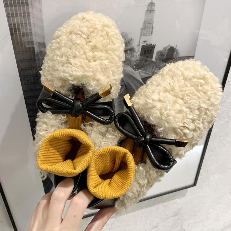 Plyschskor dam höst och vinter bär platta lata plus fluffiga skor rund tå zapatos de mujer platta skor