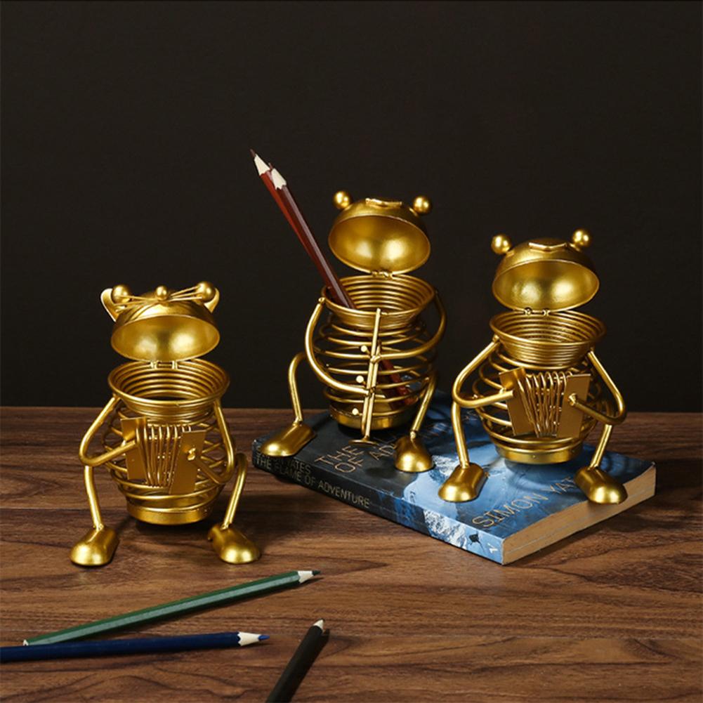 Gold Metal Pen Holder Desk Sturdy Stationery Organizer Desktop Craft Ornament For Home And Office Supplies