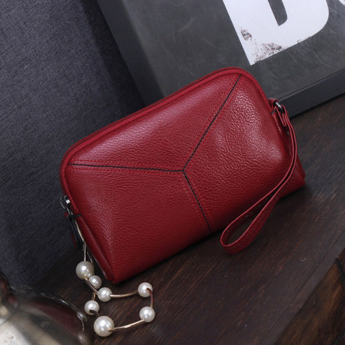 Women Long Purse Leather Wallet Phone Bag Zip Card Holder Clutch Smart Wallet Mini Slim Card Wallet Lady Solid Clutches: A