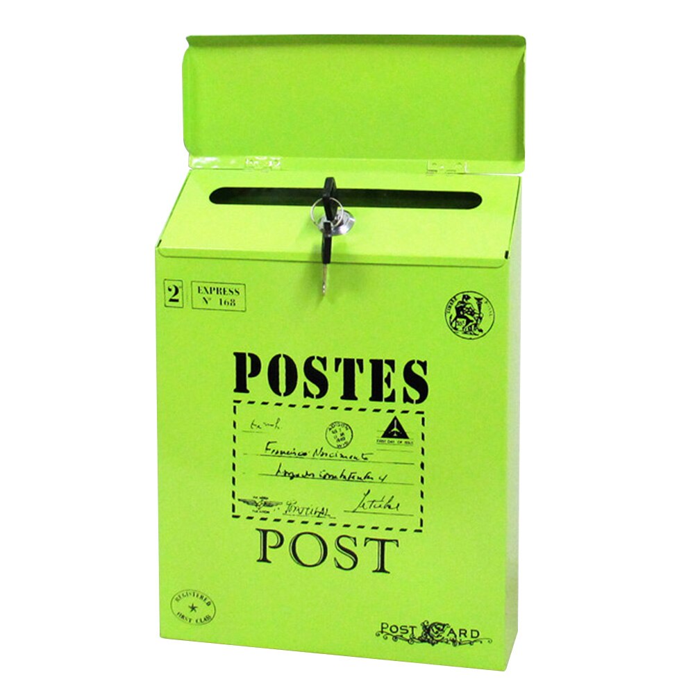 Holdbare ornamenter vægbeslag med lås boligindretning postkasse gård farverig maling brevkasse avis vintage postjern