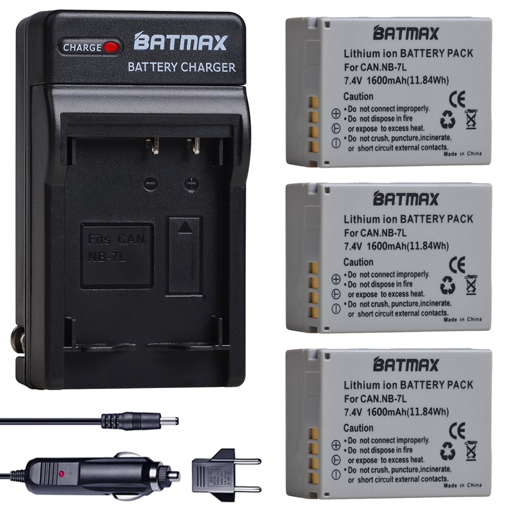 Batmax NB-7L NB7L 1600mAh Battery akku +Digital Wall Charger for Canon PowerShot G10 G11 G12 SX30IS: 3B with charger