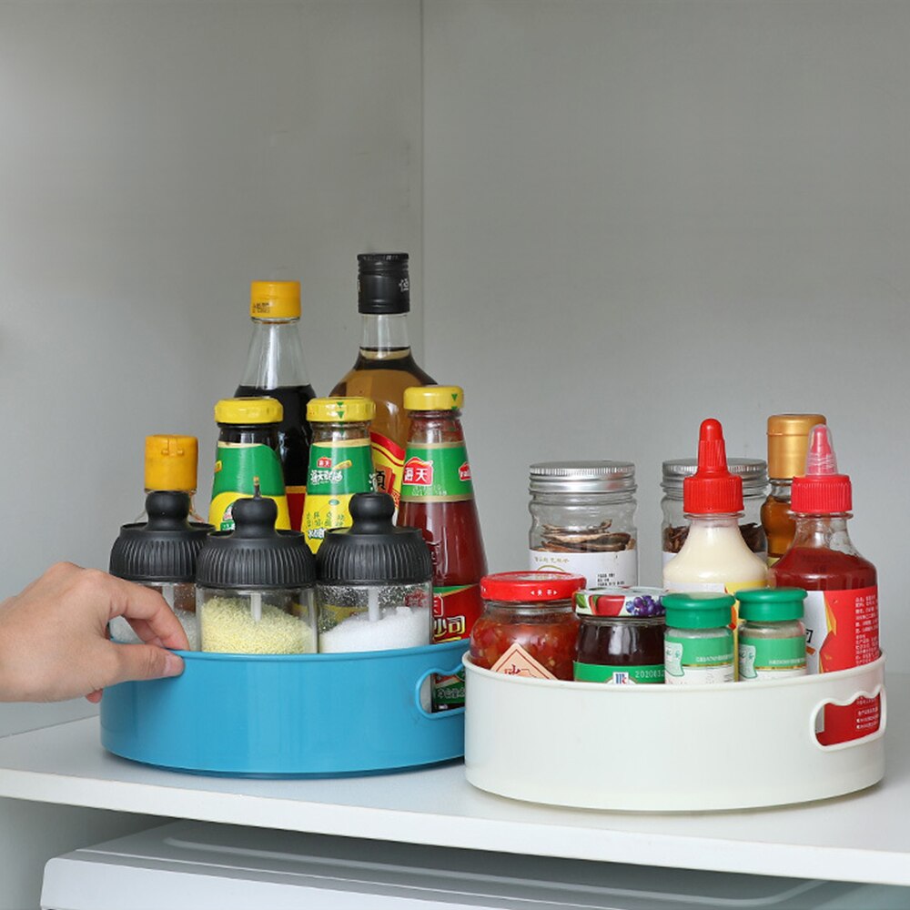 360 Rotating Tray Kitchen Organizer Non-Skid Storage for Spice jar Food Lazy Susan Round Turntable Storage Tray with Handle