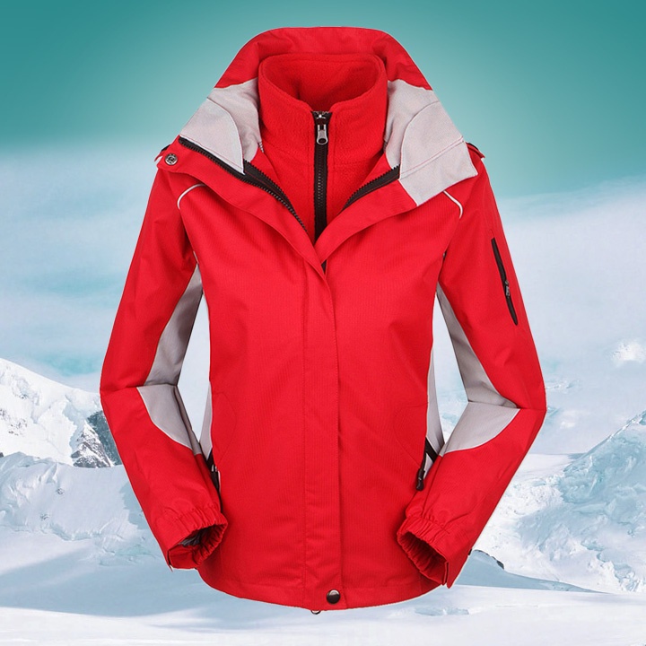 Veste de neige 2 en 1 pour femme, manteau imperméable, coupe-vent, pour l'extérieur, escalade, randonnée, hiver: Rouge / XL