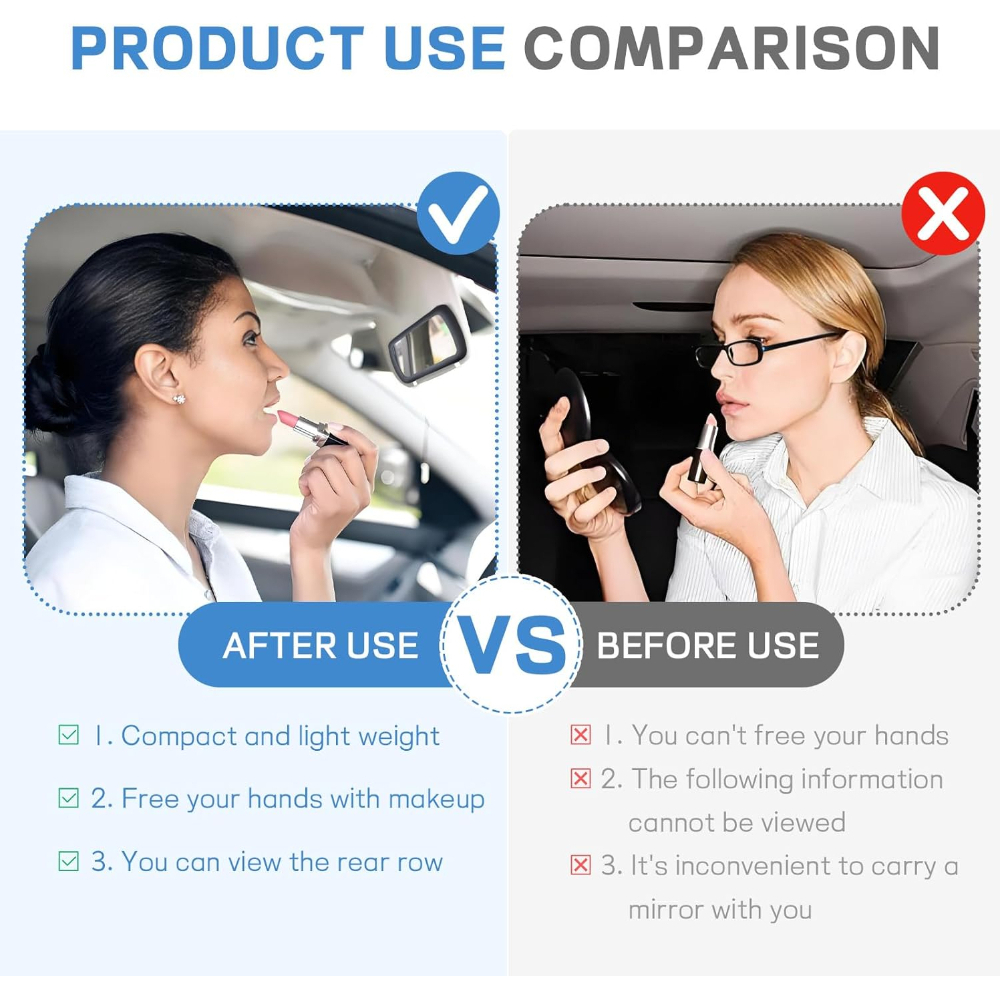 Espejo de Maquillaje Parasol Coche - Clip-on Espejo Cosmético Interior - Vehículo Universal