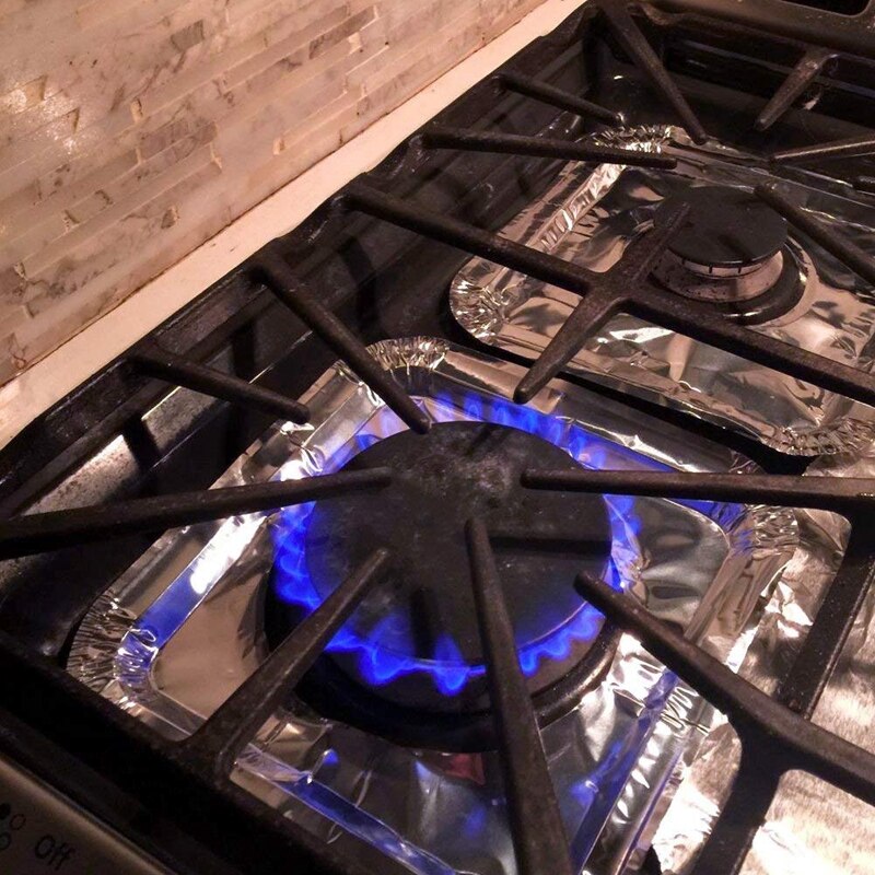 Stove Burner Covers, 60 Pieces Aluminum Foil Square Gas Stove Burner Covers, Disposable Thicker Bib Liners Covers for Gas Top