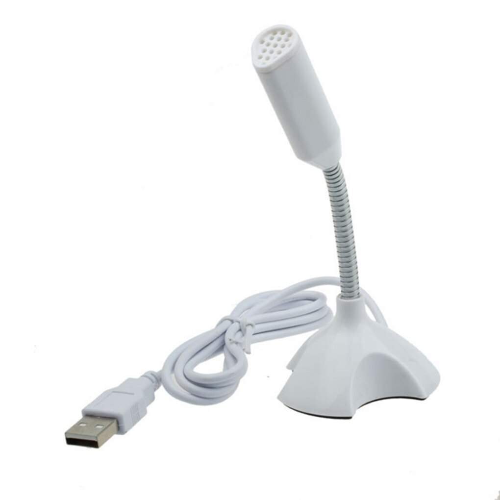 Desktop USB Microphone Computer Laptop Mini Microphone Flexible Tube Neck Adjustable PC Mic: White