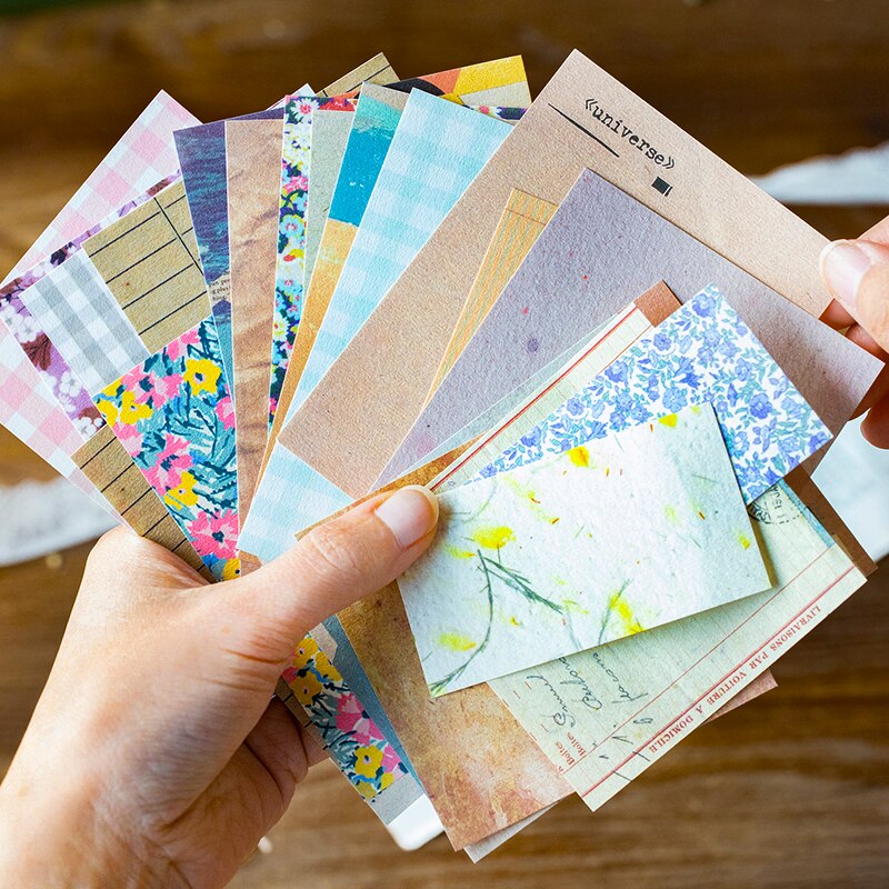 Yoofun-papeles de Material Retro, cuadrícula de Collage de libros, papel floreado, Fondo para rascar, papel decorativo para álbum de recortes, 60 unids/paquete