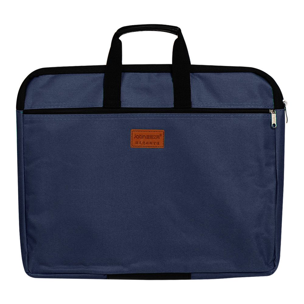 A4 Size Big Capacity Durable Double Layers Book Document Bag File Folder Holder With Handle Zipper Waterproof Canvas Handbag: Navy Blue