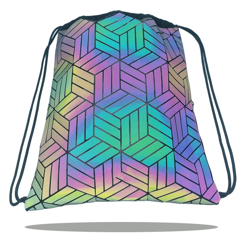 Conjunto de mochila Casual con geométrico de fluoresencia, bolso y monedero para mujer, riñonera holográfica