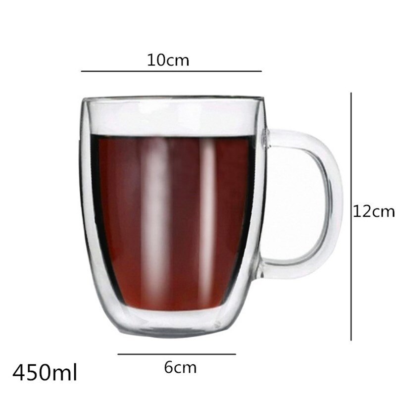 Double insulation transparent glass coffee cup with the glass office household cup milk cup 400 ml: Pattern3  450ml