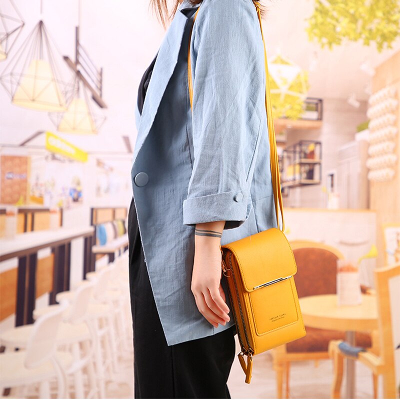 Solid Color PU Leather Crossbody Bags For Women Female Shoulder Simple Bag Lady Mini Touchable Phone Purses And Handbags