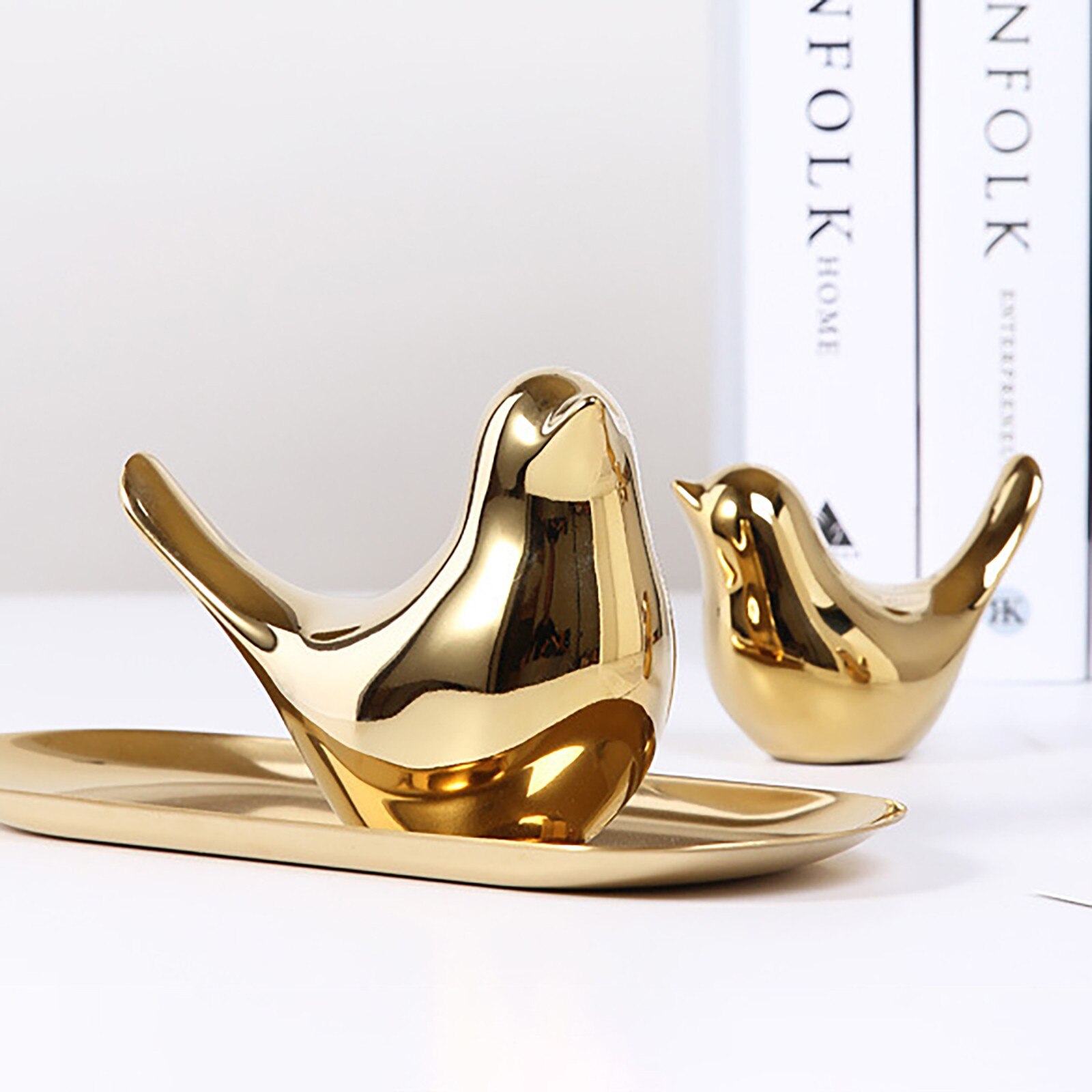 4# Golden Bird Figurines Modern Ceramic Bird Statues Animal Sculpture Home Decoration Crafts Gold Ceramic Wedding