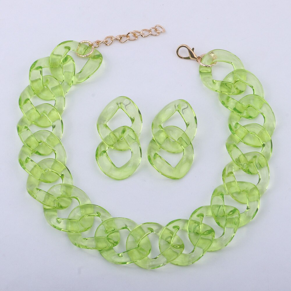 Fishsheep Transparant Acryl Ketting Grote Ketting Voor Vrouwen Kleurrijke Clear Choker Kraag Ketting Mode-sieraden: grass green as photo