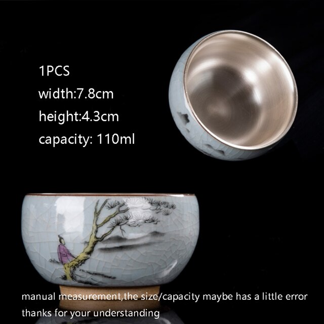 110ml 999 taza de té de plata pura hecha a mano de cerámica pintada a mano maestro pequeño cuenco taza de té de colección: 1 as pic