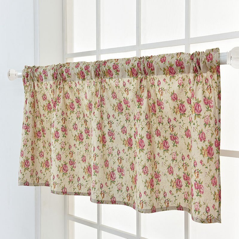 Hanging Short Curtain Floral Half-Curtain Plaid Window Drapes Polyester Half-Curtains for Kitchen Cafe Living Room Decoration