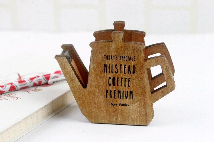 tape dispenser Transparent tape cutter retro coffee pot shape wood adhesive tape machine tape for sealing packing machi