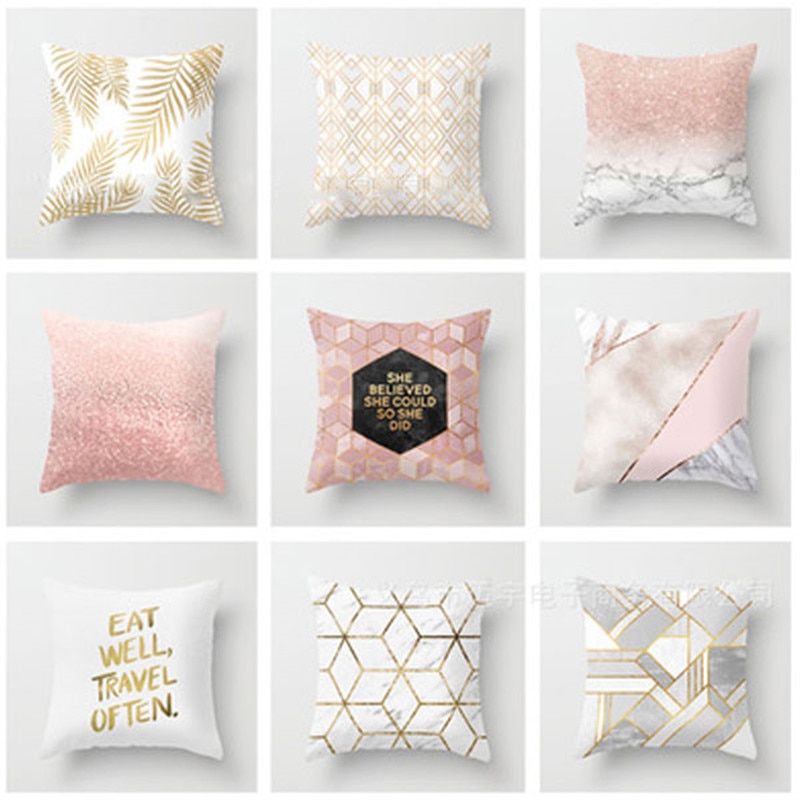 Or brillant imprimé Polyester jeter taie d'oreiller couverture canapé housse de coussin décor à la maison