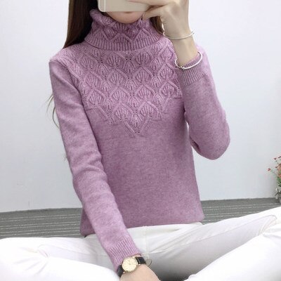 Sweaters And Pullovers For Women Autumn Winter Solid Turtleneck Knitwear Sweater Female Casual Elastic Slim Warm Coat Femme: Purple / M