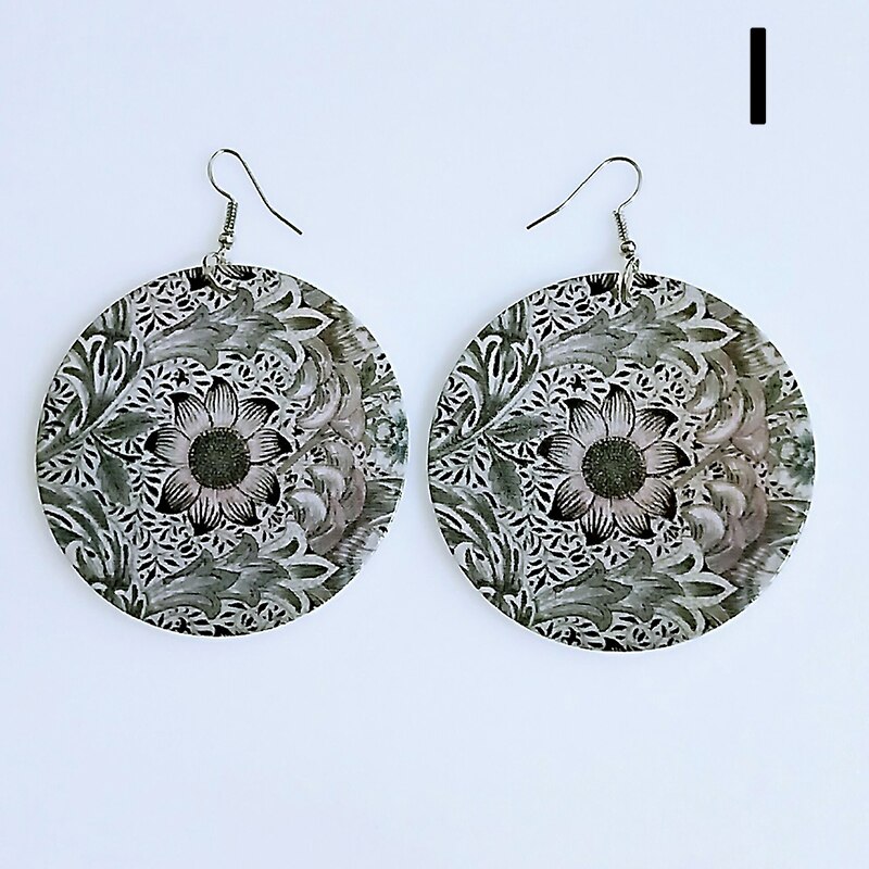 Afrykańskie kolczyki w stylu klasyczny drewniane kolczyki w stylu etnicznym kolczyki w stylu etnicznym tkanina wzór nadrukowany pętle na uszy dla damska biżuteria na prezent: I