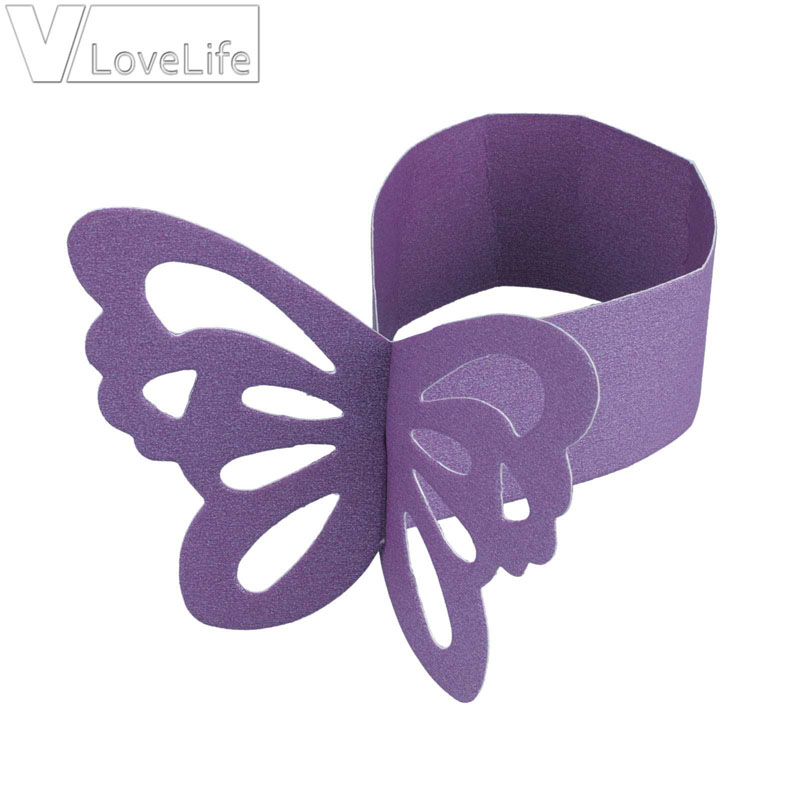 25pcs Vele Kleuren Bruiloft Servet Houder Papier Vlinder Servetringen Bruiloften Home Party Serviette Tafel Decoratie: Lavender