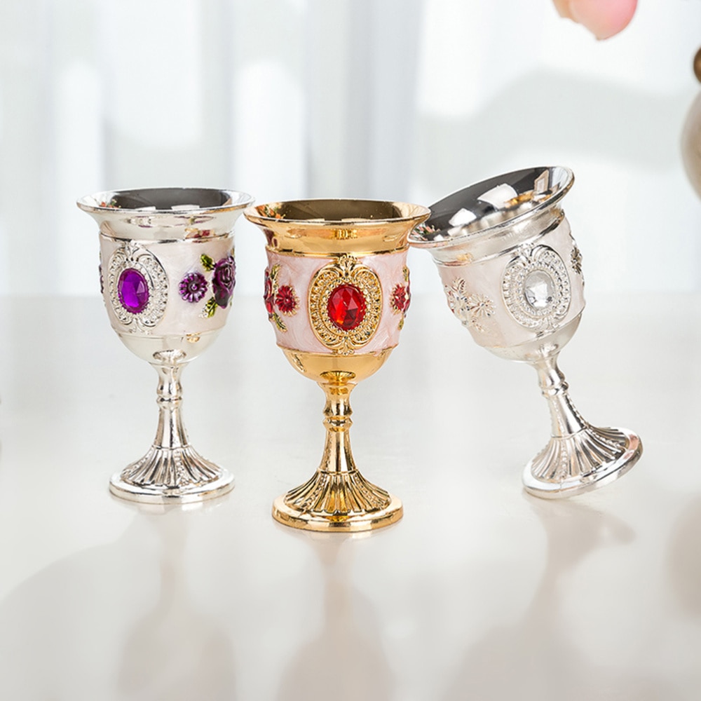 Perle indlæg stil zink legering bæger vin bæger udskåret hvid spiritus glas stilk-cup stilk til hjemmebar fest (sølv, random flo