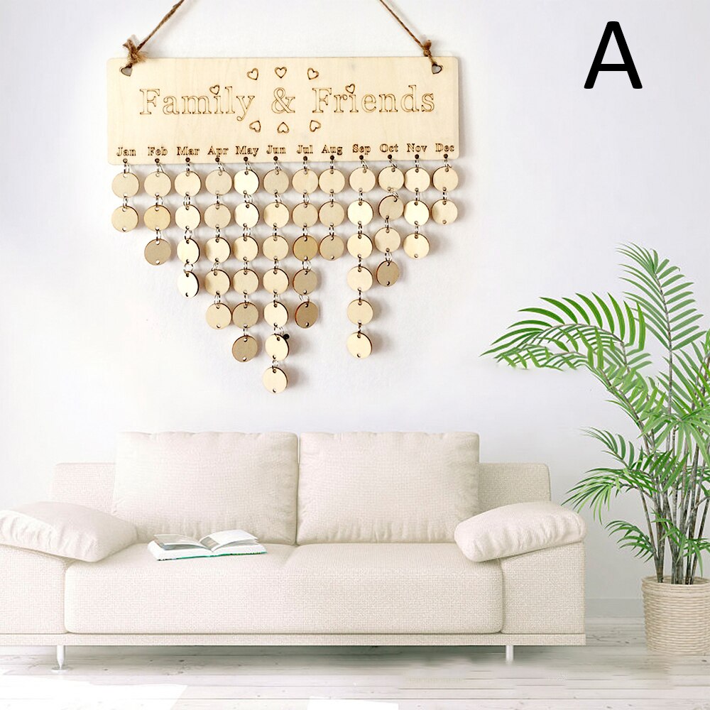 Kalendarz przypomnienie deska specjalne dni przyjaciel rodziny daty urodzin znak drewno wisiorek DIY rzemieślnicze ściana dekoracje wiszące robić salonu: A
