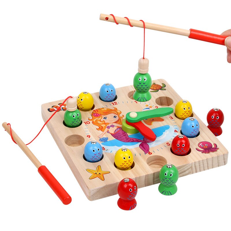 freundlicher Holz Puzzle draussen Spielzeug Baby Art Baby Puzzle Magnetische Digitale Uhr Zwei in Einem freundlicher Magnetischen Angeln Spielzeug