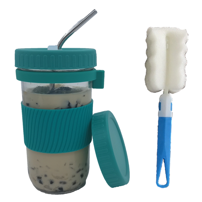 650ml Reusable Boba Cup Bubble Tea Cup Set Drinking Bottle with Lid Cap &amp; Straw: Green Lake