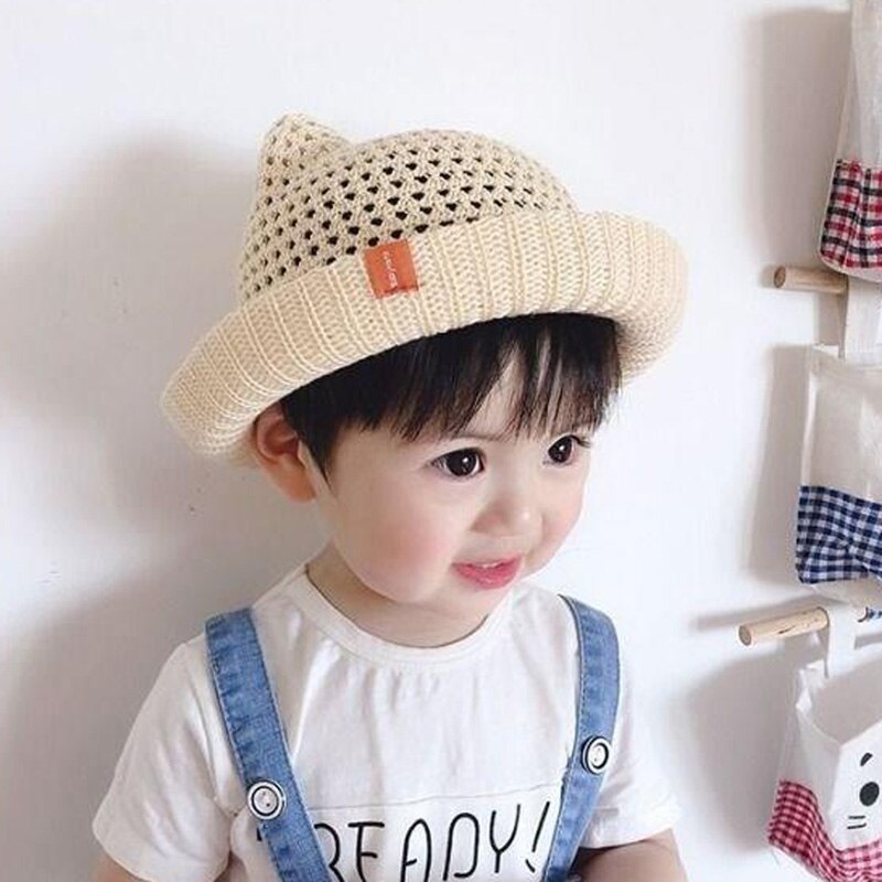 Baby Sun Hat Breathable with Ears Beach Kids Snapback Hats CNew Straw Baby Cap for Boy Girl Solid Summer hildren Baseball Caps