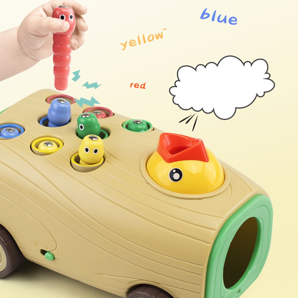 1 Set Woodpecker Bird Eating Worm Insects Toys Wooden Durable Magnetic Bird Eating Worm Toys for Children Christmas Kids