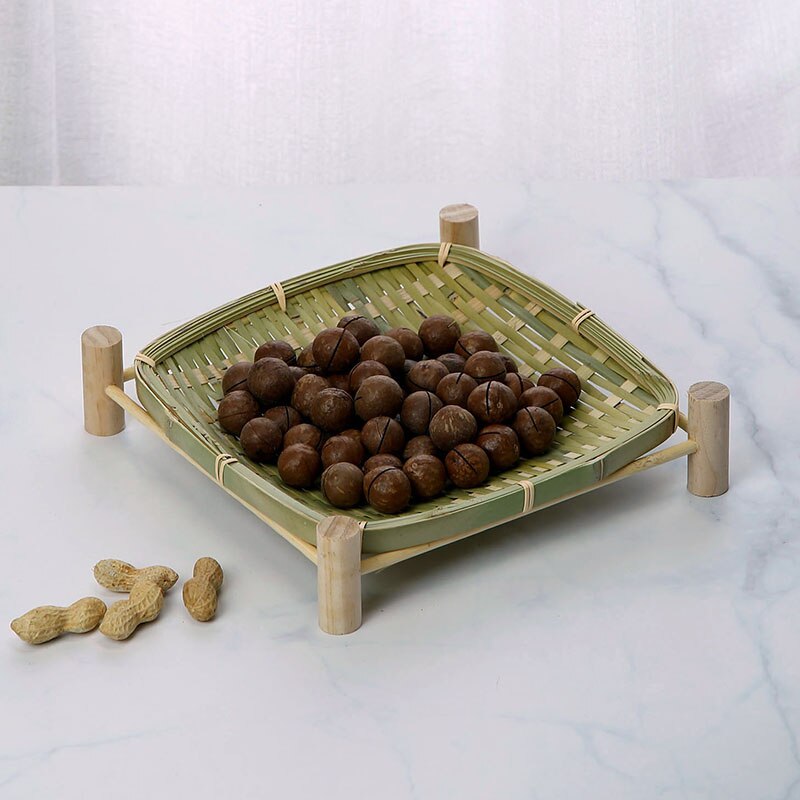 Handmade bamboo small bamboo basket snacks fruit basket fruit bowl shelf small round wooden shelf snack tray WF1025158