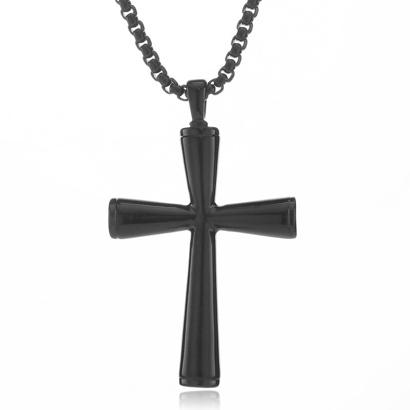 Valily Men's Simple Cross Pendant Necklace Stainless Steel Punk Christian Gold Cross Necklace Jewelry for Man Women: Black