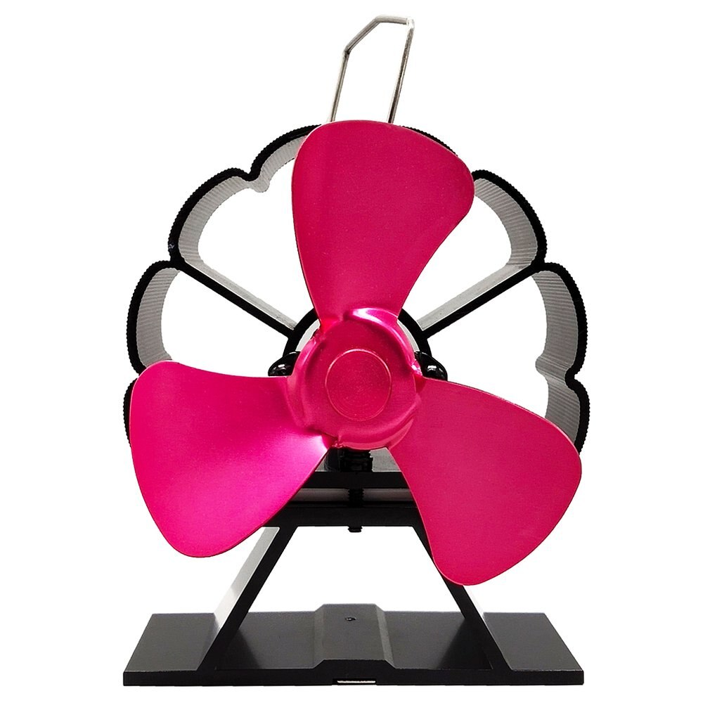 Poele impuissant ventilateur soufflant poele ventilateur poele a bois pour cheminee bruleur a bois ventilateur Eco alimenté ventilateur de cheminée ventilateur thermique: rose Red 3 Blades
