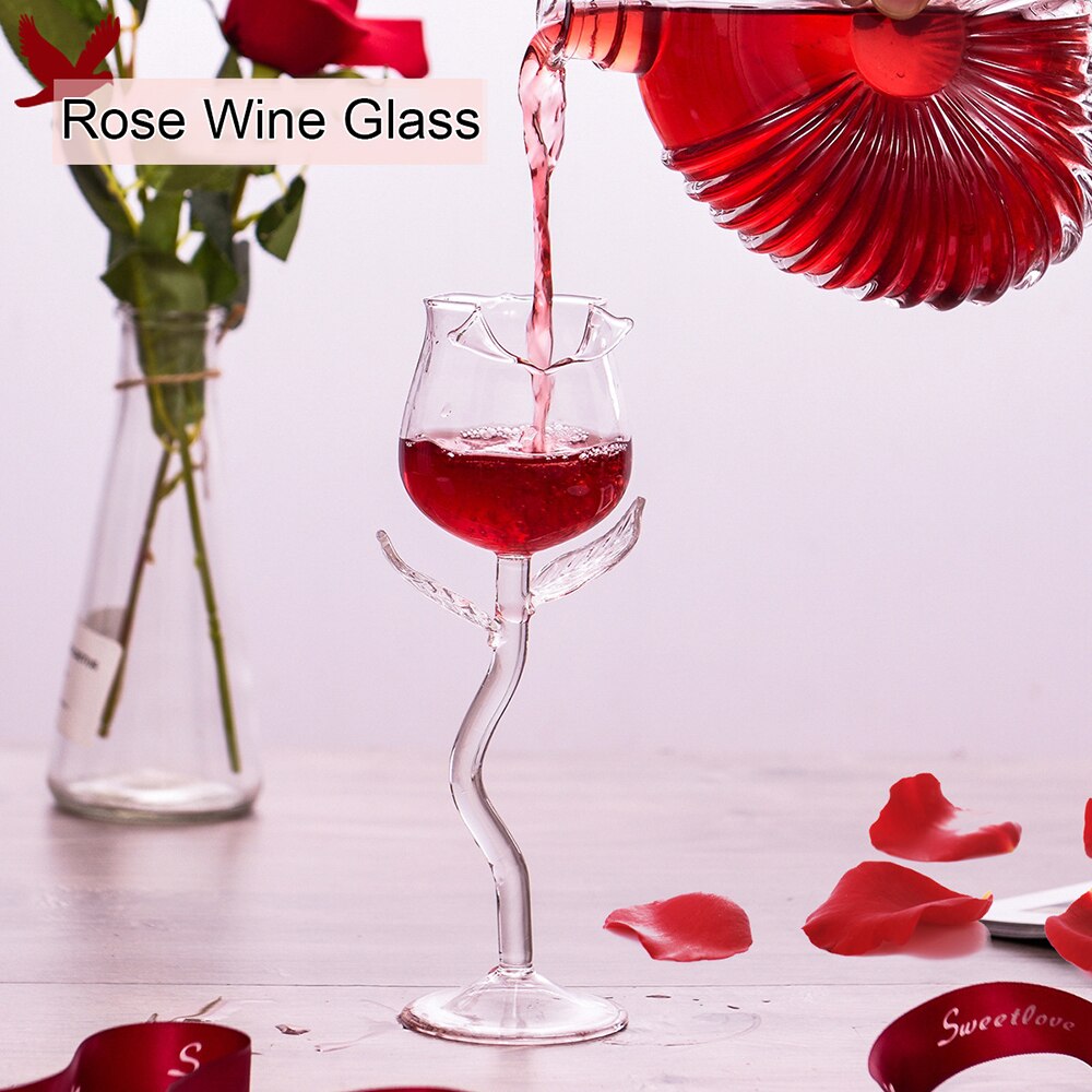 Rose Wine Glass Set Rose Flower Shape Wine Glass Creatives Rose Flower Goblet Glass For Home Party FP8