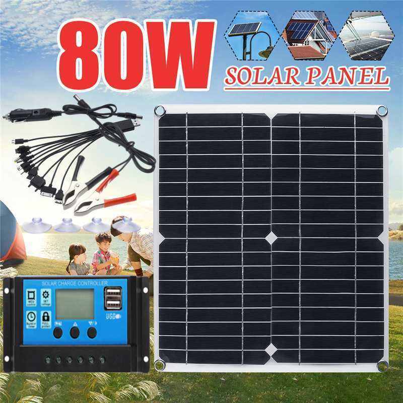 12V 80W Solar Panel Monocrystalline Silicon Controller Solar Cell Charger Kit for Caravan Camping Smartphones Electronic Devices