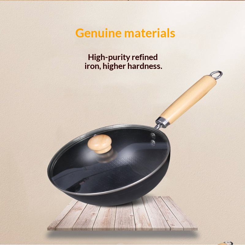 Mini gietijzeren wokpan voor huishoudelijk gebruik, antiaanbaklaag, platte bodem, geschikt voor inductiekookplaten.