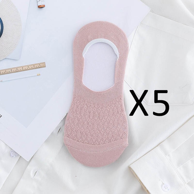 5 Pairs/Lot Invisible Candy Cotton Breathable Socks Non-Slip Mesh Women Summer Girls Casual Short Ankle Boat Low Cut Lady Sox: 7