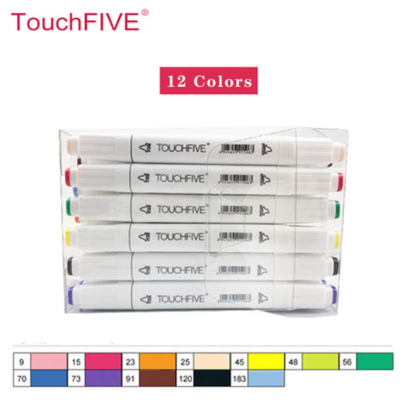TouchFIVE Marker Pen Set 30/40/60/80/168Colors Art Sketch Markers Manga Alcohol Based Marker Student Drawing Supplies: 12 Colors Useful