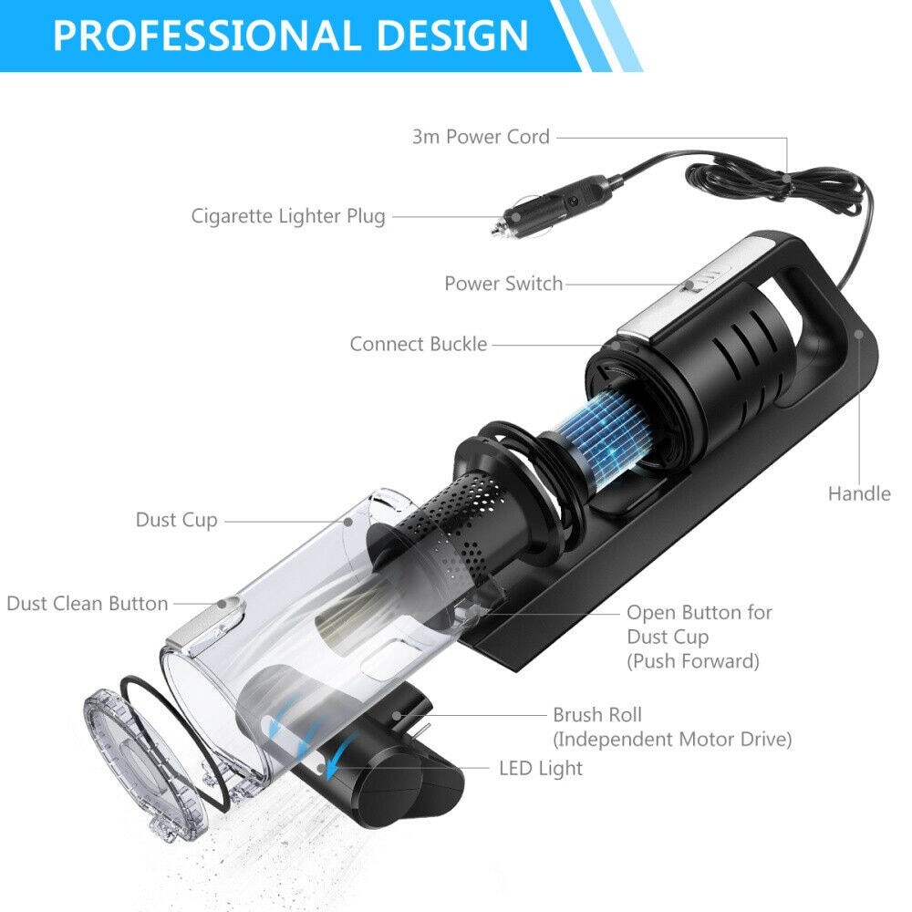 5500Pa Handheld Car Vacuum Cleaner USB Wireless Wet&Dry 100W Rechargeable Super Suction Portable Home Car Vacuum Cleaner