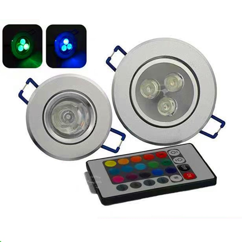 LED Plafond Lamp 9W Down Verlichting RGB Met Afstandsbediening Verzonken gloeilampen AC220V 3W Downlight verjaardagsfeestje Kleurrijke lichten