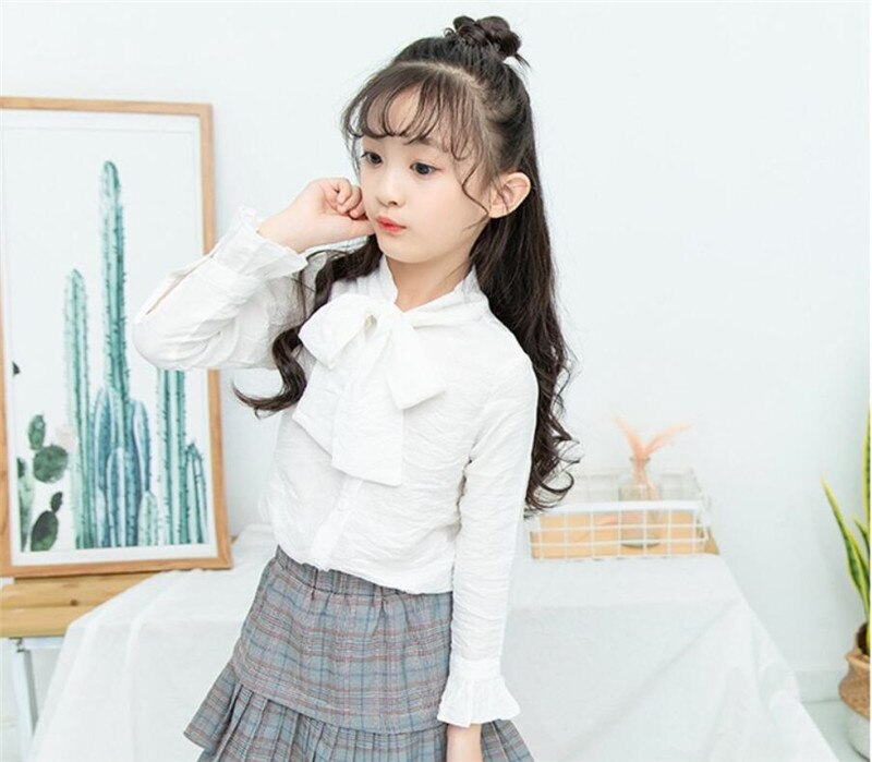 Kinderblouse voor meisjes wit overhemd strik kleding tienershirts kinderkleding schooluniform 4 5 6 7 8 9 10 11 12 jaar