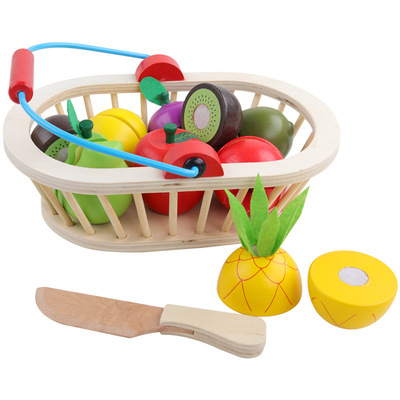 WOODADDY Simulation Gemüse/Obst Schneiden Set Holz Spielzeug Für Kinder Holz Tablett/Korb Lebensmittel Küche Spielzeug Bildungs Mädchen: Fruit 3-10pcs