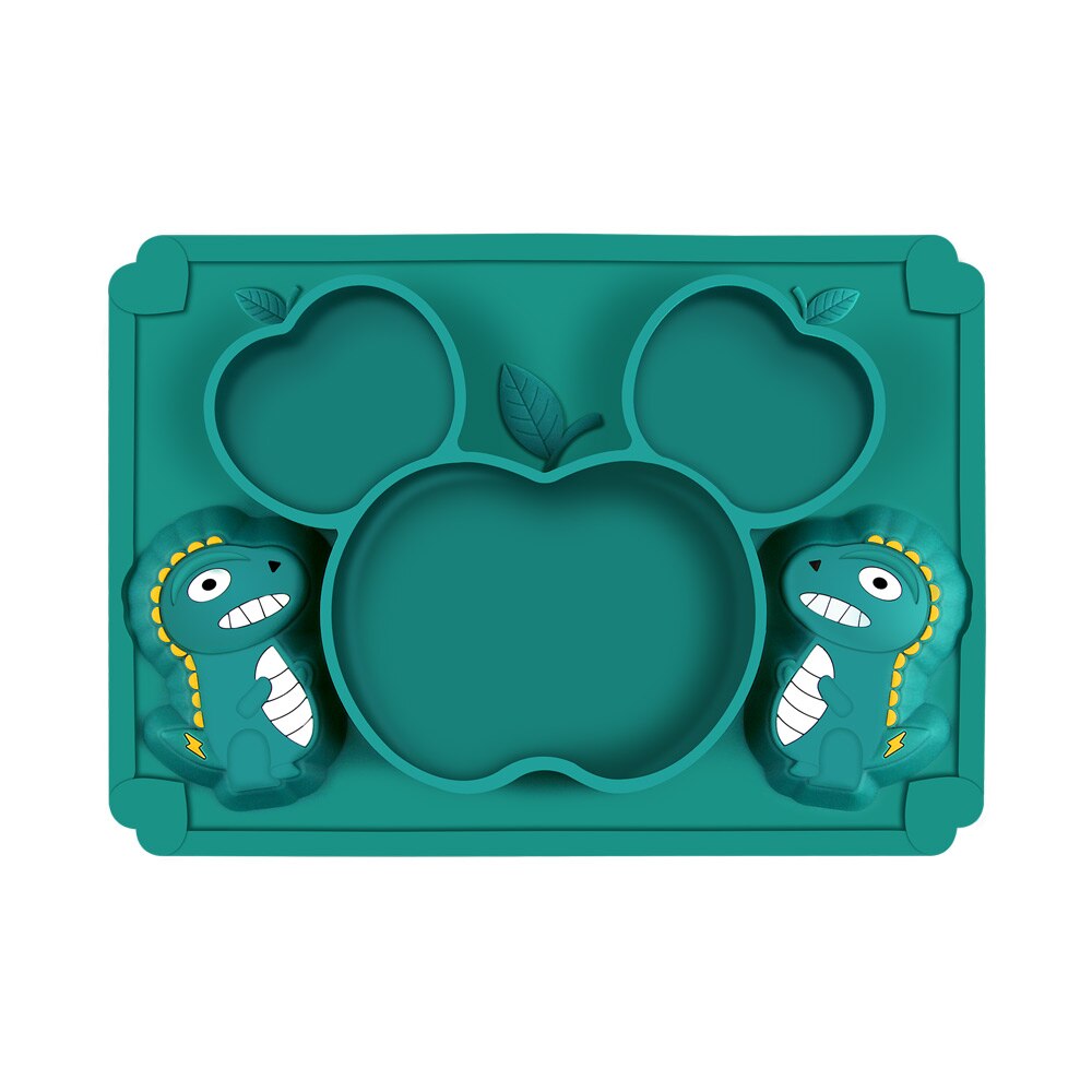 Silicone Baby Zuignap Plaat Slabbetjes Voeden Set Servies Bestek Kinderen Rvs Lepel En Vork Doseren Gerechten Din: Green Plate
