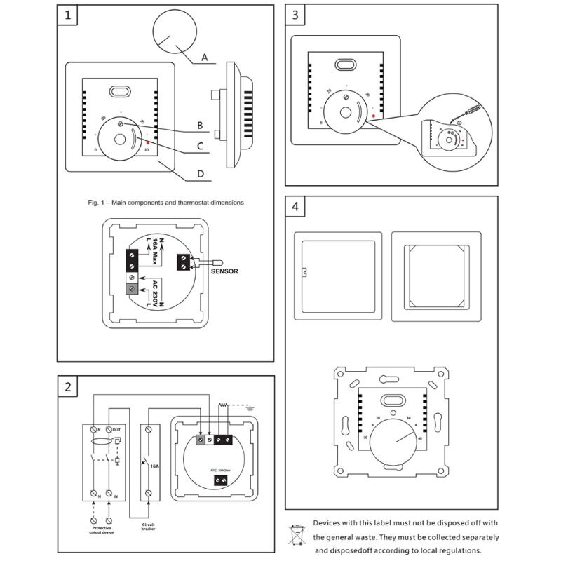 Termostato de pared de calefacción eléctrica de piso 16A AC220 ~ 230V controlador de temperatura 86 J0PD