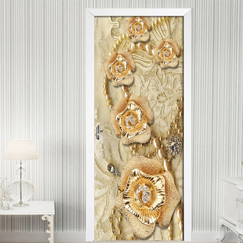 Jwellary Sticker 3D Golden Flower Jewellery Satin Door Stickers Mur... – Vicedeal